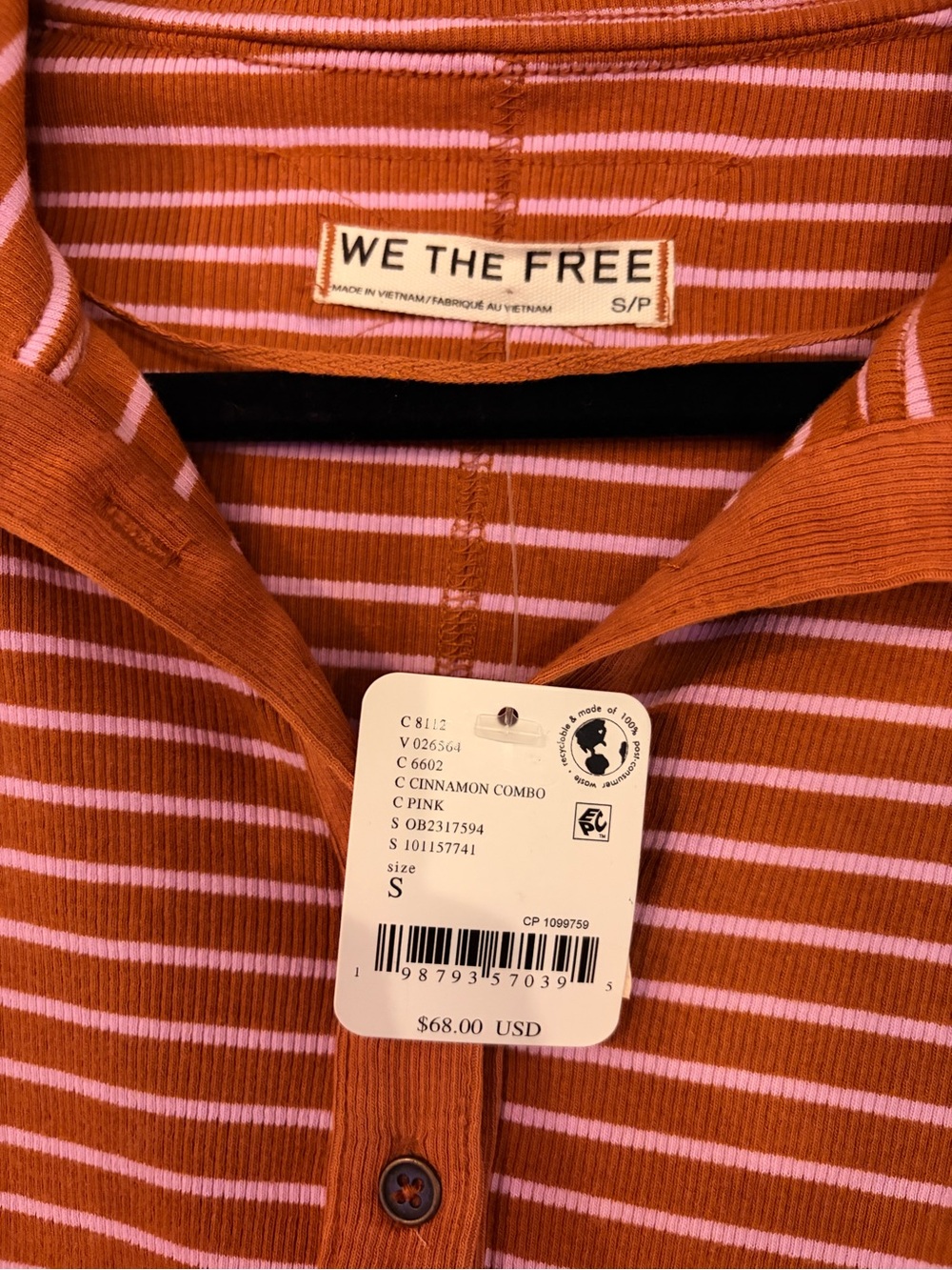NWT Free People We The Free Striped Henley Rib Knit Long Sleeve Top S - Picture 3 of 3